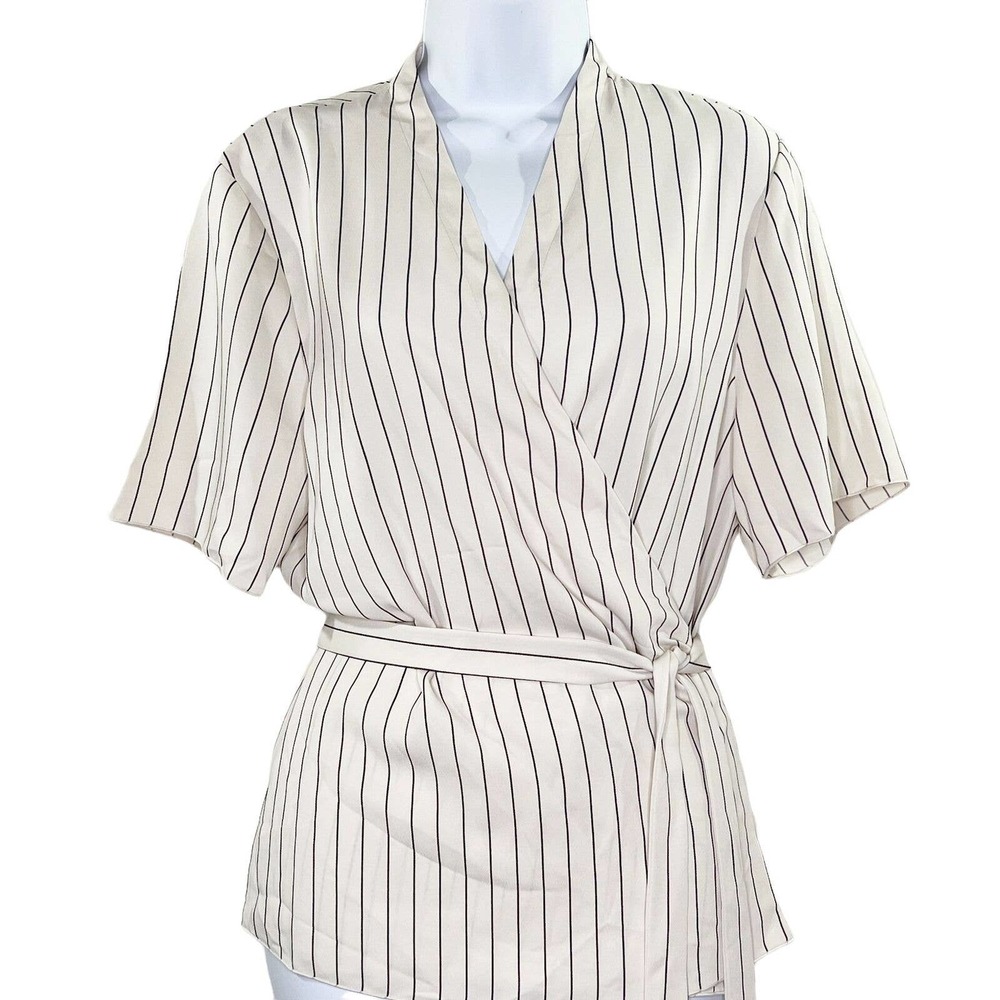 Babaton L Kaltag Pinstripe True Wrap Blouse Classic Short Sleeve